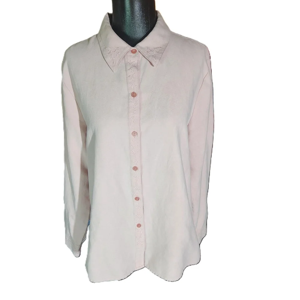Relativity Pink Floral Embroidered Button Down Shirt XL